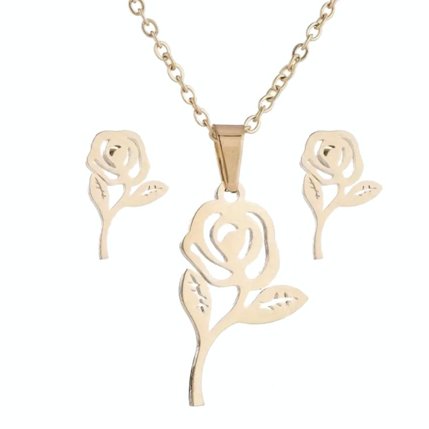 Necklace and earrings set - Golden Rose