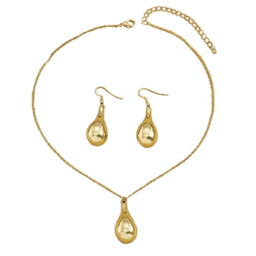 Necklace and earrings set - Golden Waterdrop Pendant