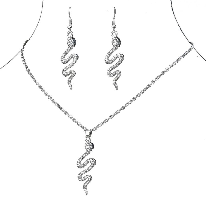 Necklace and Earrings Set - Silver-Tone Viper Pendant