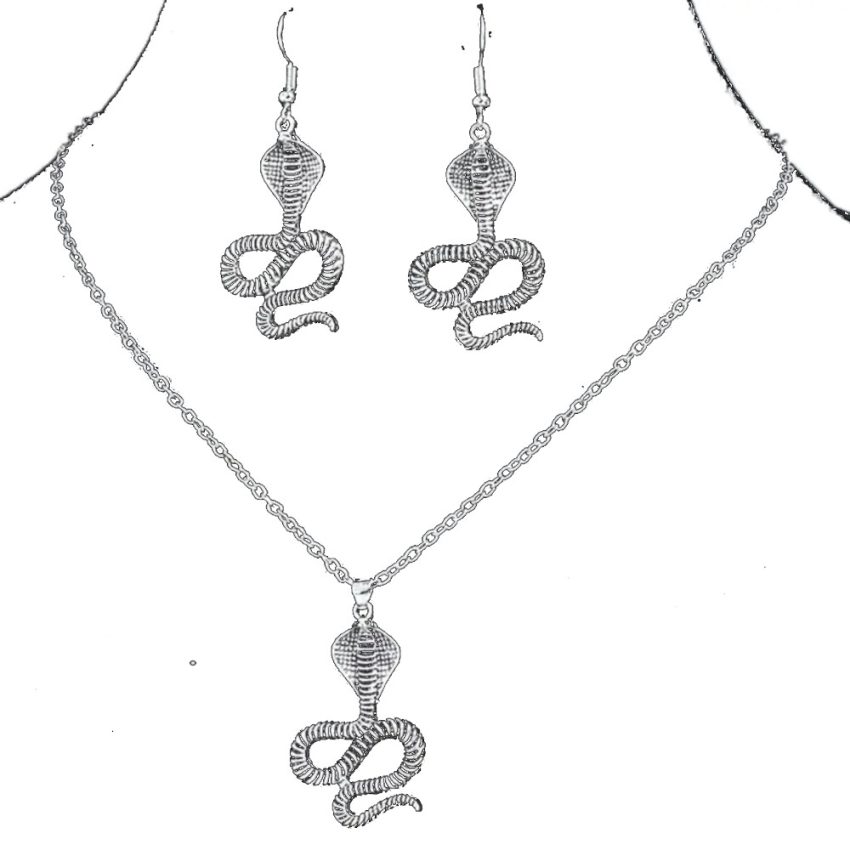 Necklace and Earrings Set - Silver-Tone Cobra Pendant