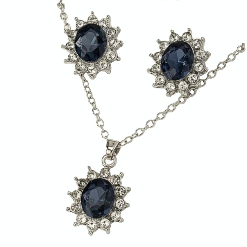 Necklace and earrings set - Blue Sunflower