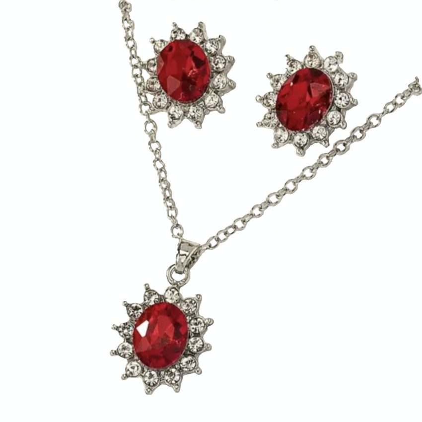 Necklace and earrings set - Red Sunflower