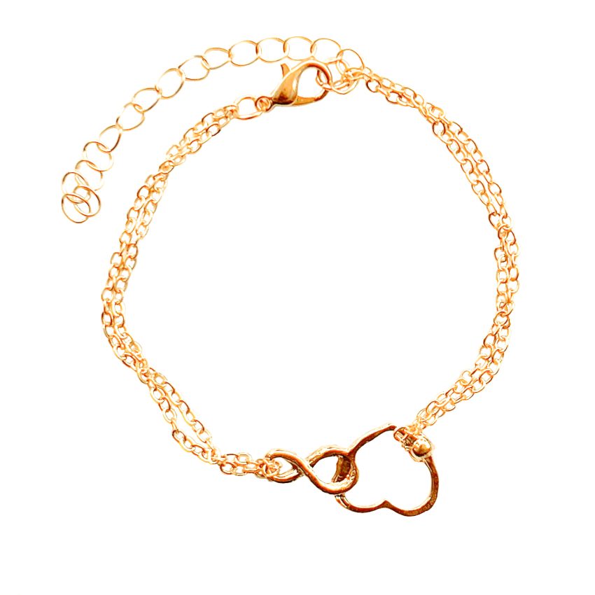 Bracelet with minimalist and crossed infinite sign and heart