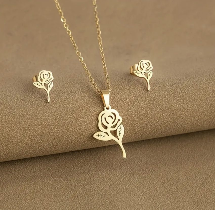 Necklace and earrings set - Golden Rose