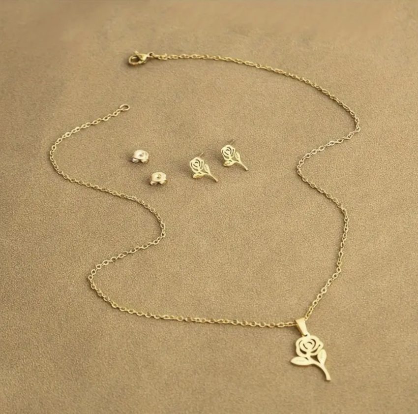 Necklace and earrings set - Golden Rose