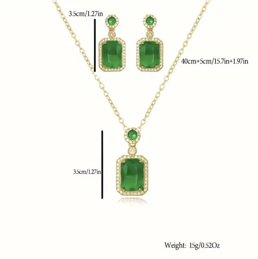 Necklace and earrings set - Green rhinestone