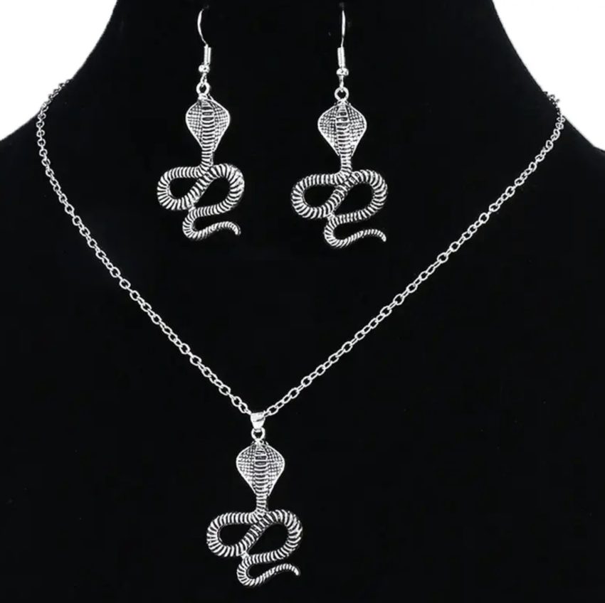 Necklace and Earrings Set - Silver-Tone Cobra Pendant