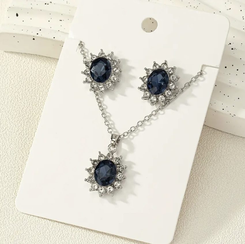 Necklace and earrings set - Blue Sunflower