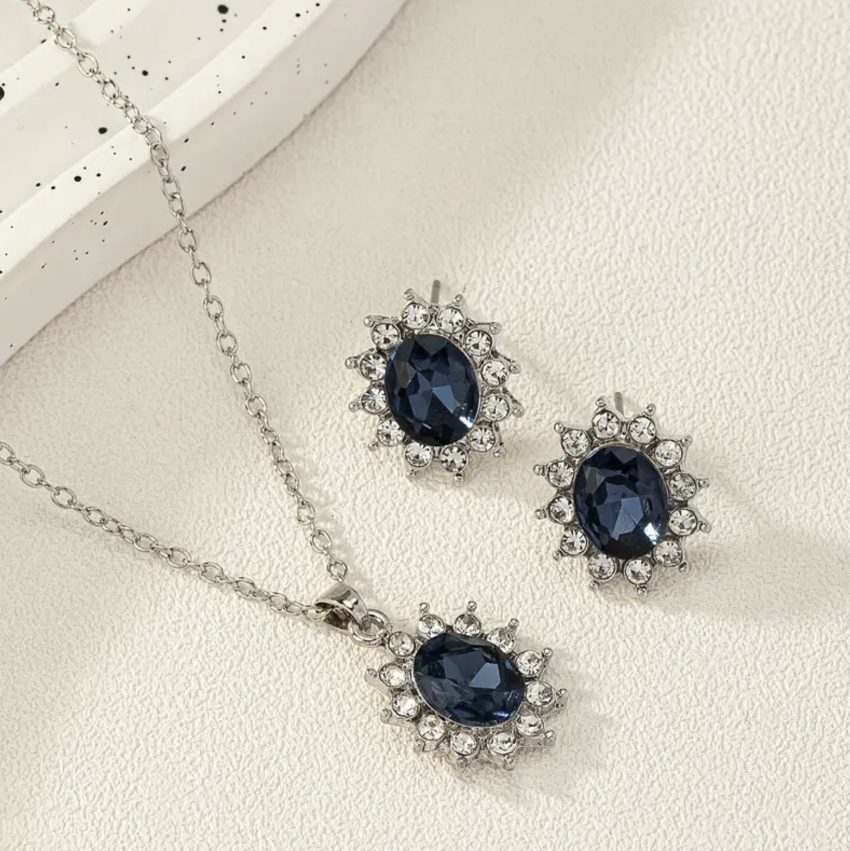 Necklace and earrings set - Blue Sunflower