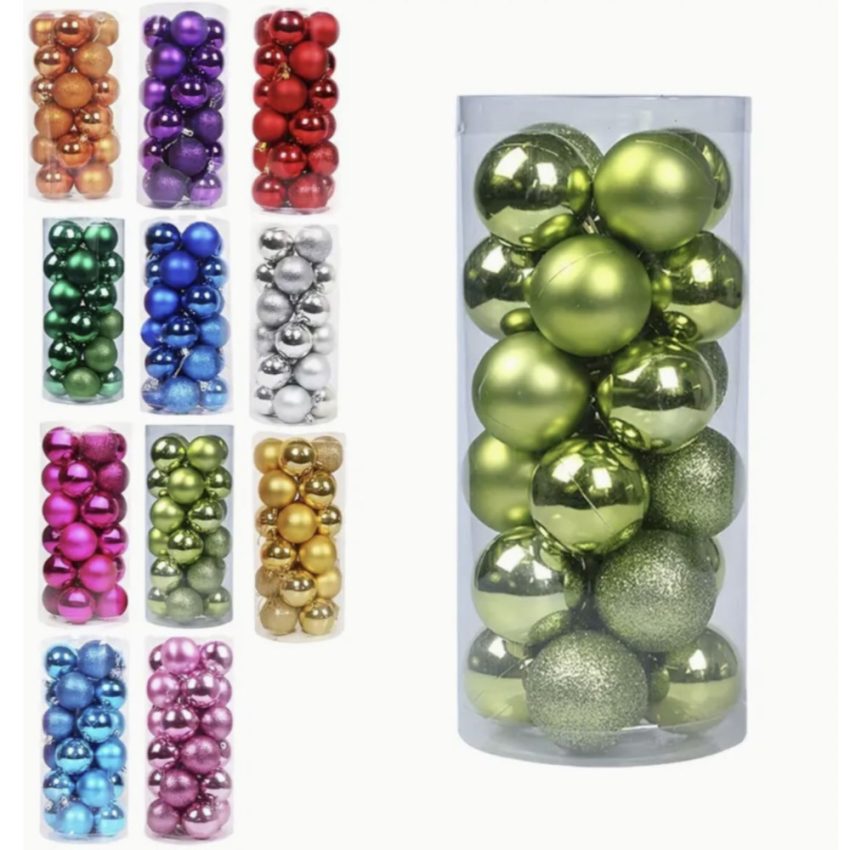 Small 24pcs of 3cm diameter Plastic Christmas Ball Ornaments (Avocado Green)