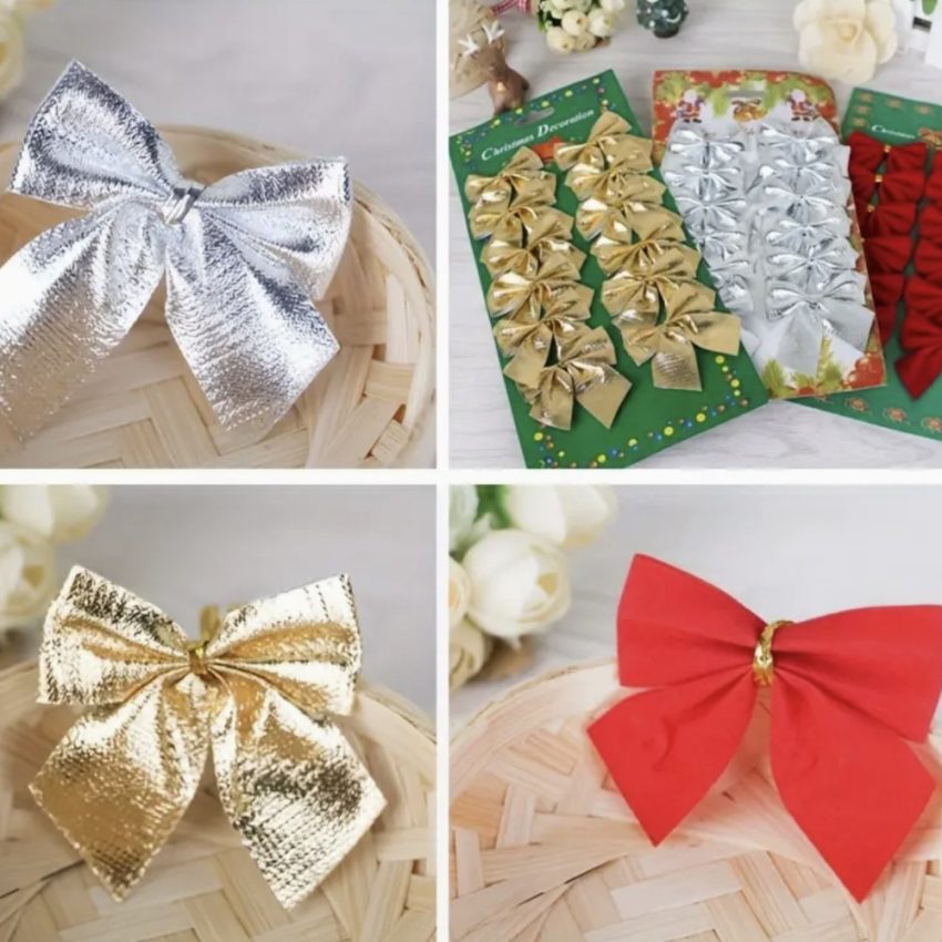 12pcs Handmade Golden Mini Bow Christmas Tree Accessory