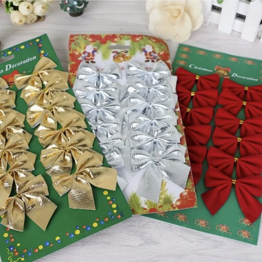 12pcs Handmade Golden Mini Bow Christmas Tree Accessory