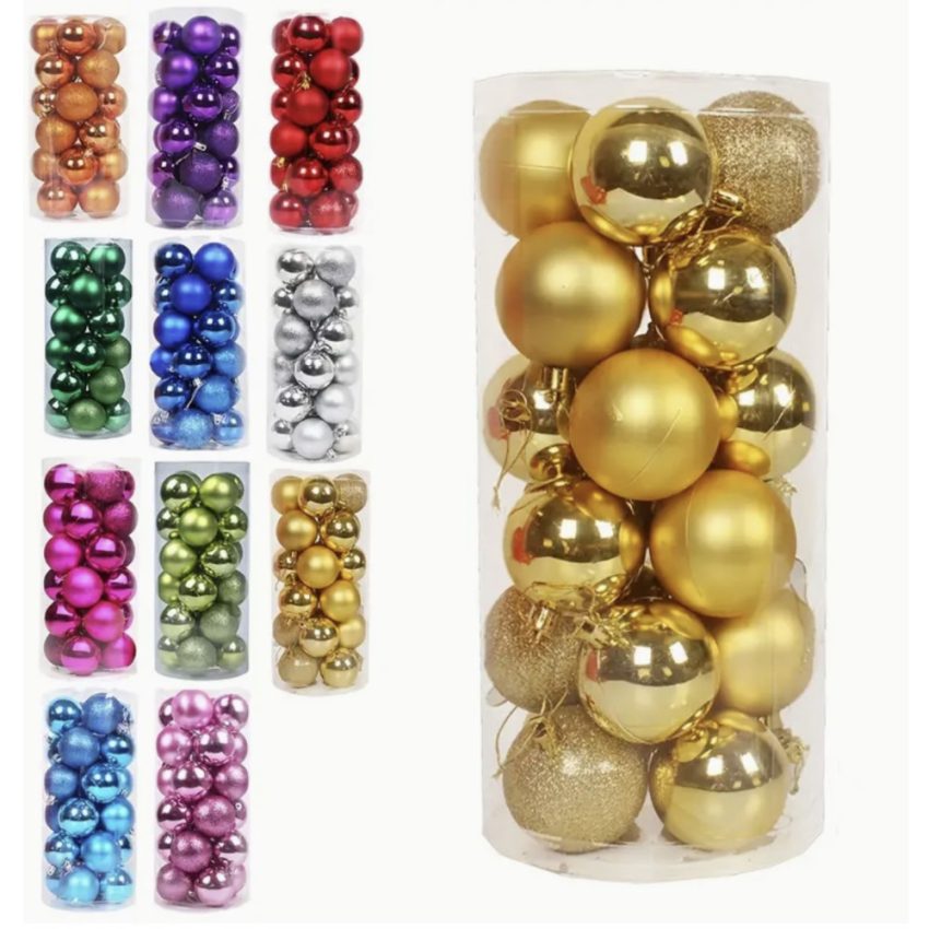 Small 24pcs of 3cm diameter Plastic Christmas Ball Ornaments (Golden)