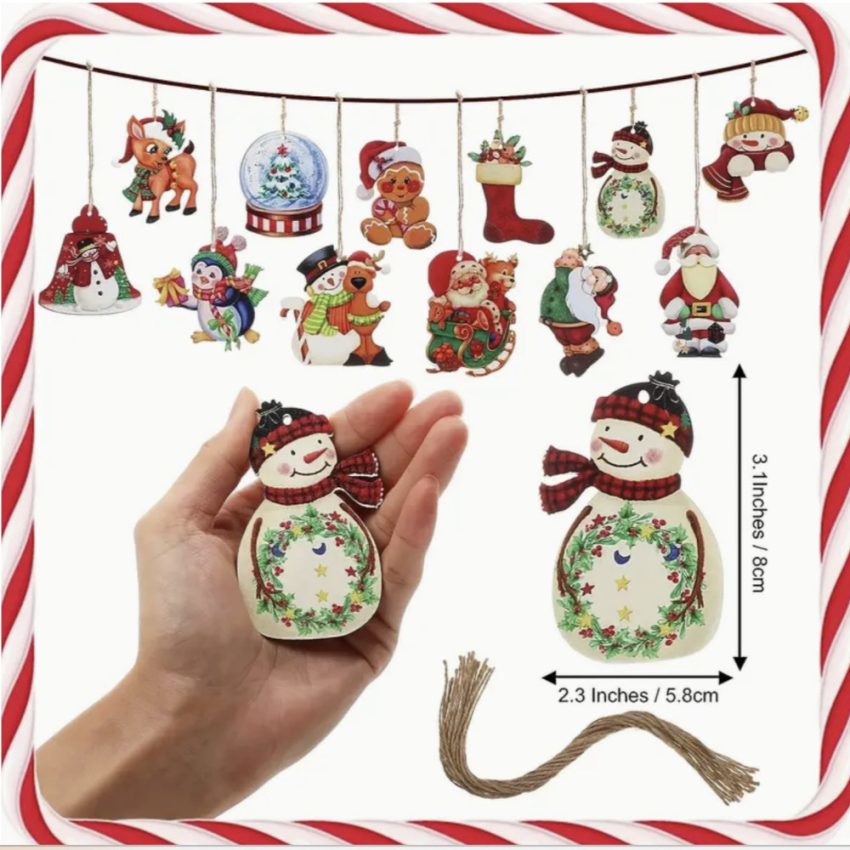 24pcs Christmas Wooden Ornaments Christmas