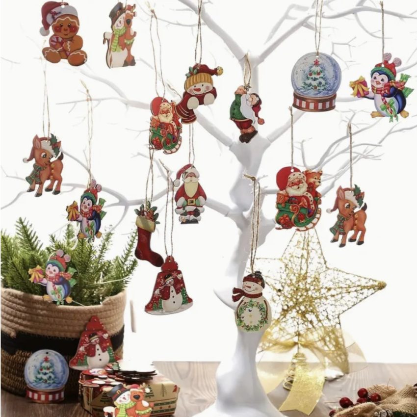 24pcs Christmas Wooden Ornaments Christmas