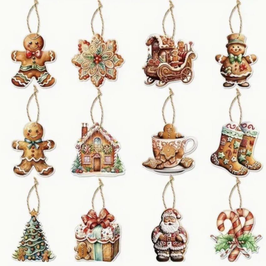 12 Piece Whimsical Gingerbread House Christmas Ornament Set