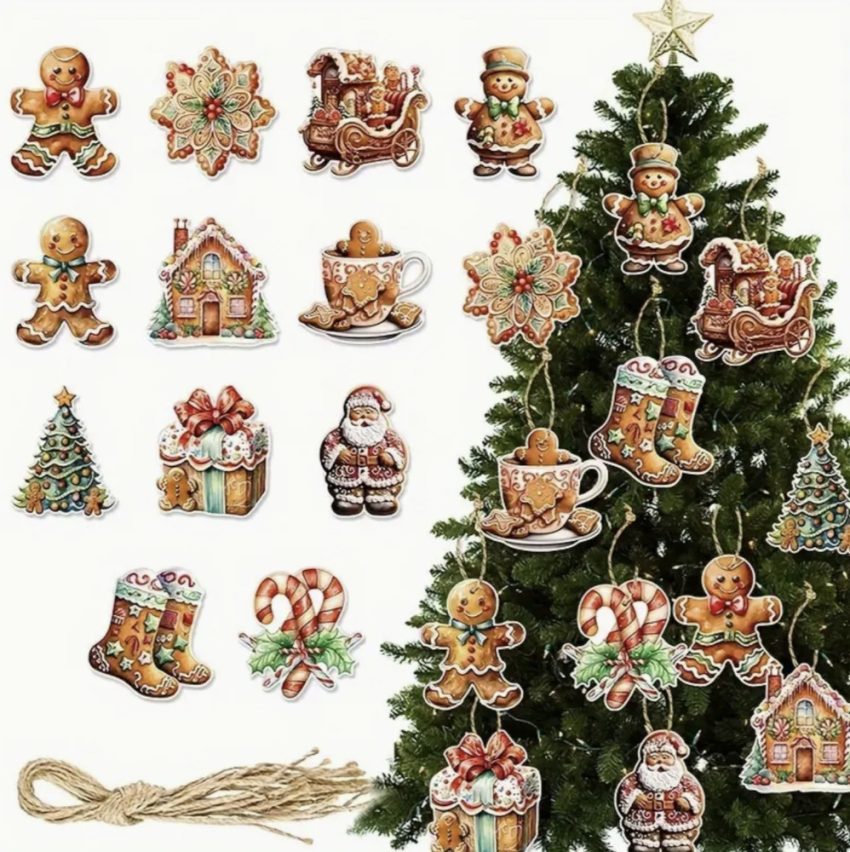 12 Piece Whimsical Gingerbread House Christmas Ornament Set