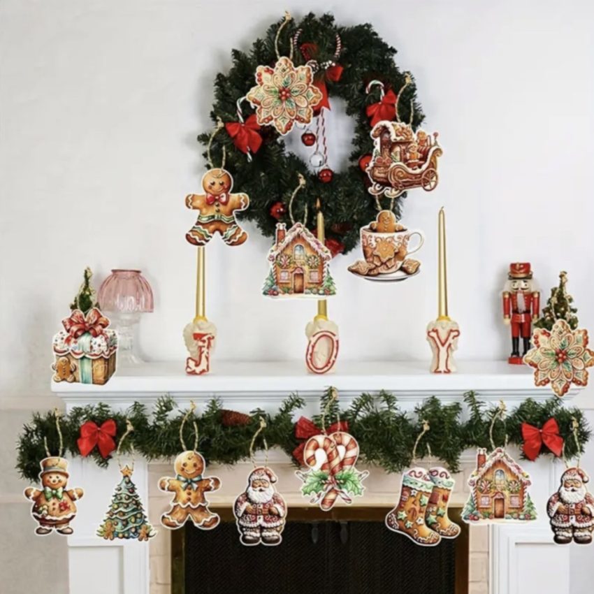 12 Piece Whimsical Gingerbread House Christmas Ornament Set