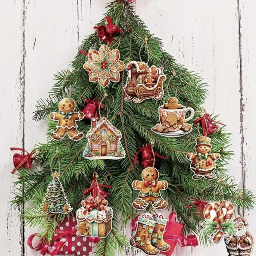 12 Piece Whimsical Gingerbread House Christmas Ornament Set