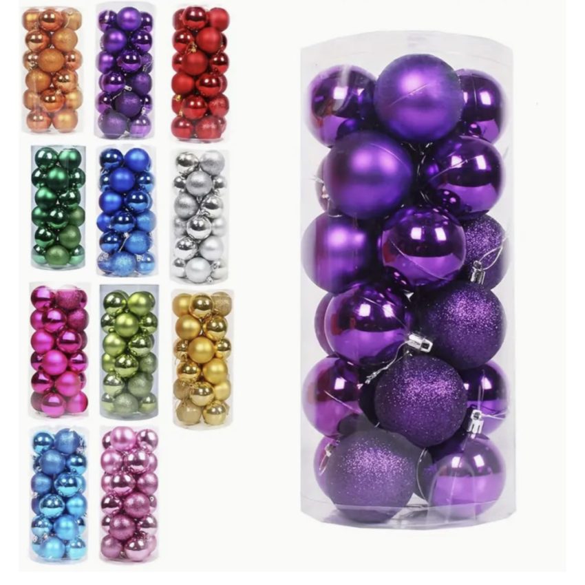 Small 24pcs of 3cm diameter Plastic Christmas Ball Ornaments (Purple)