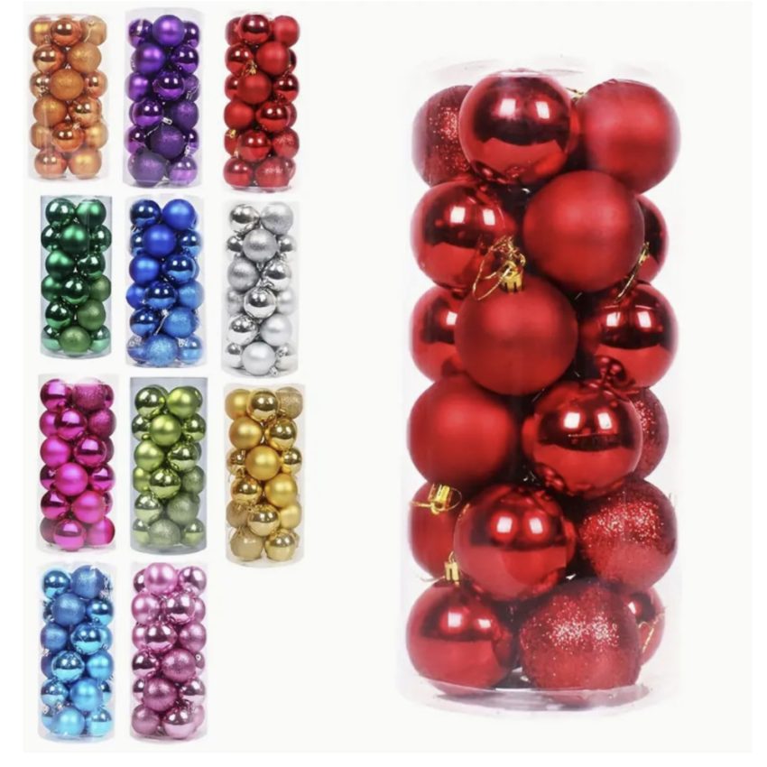 Small 24pcs of 3cm diameter Plastic Christmas Ball Ornaments (Red)