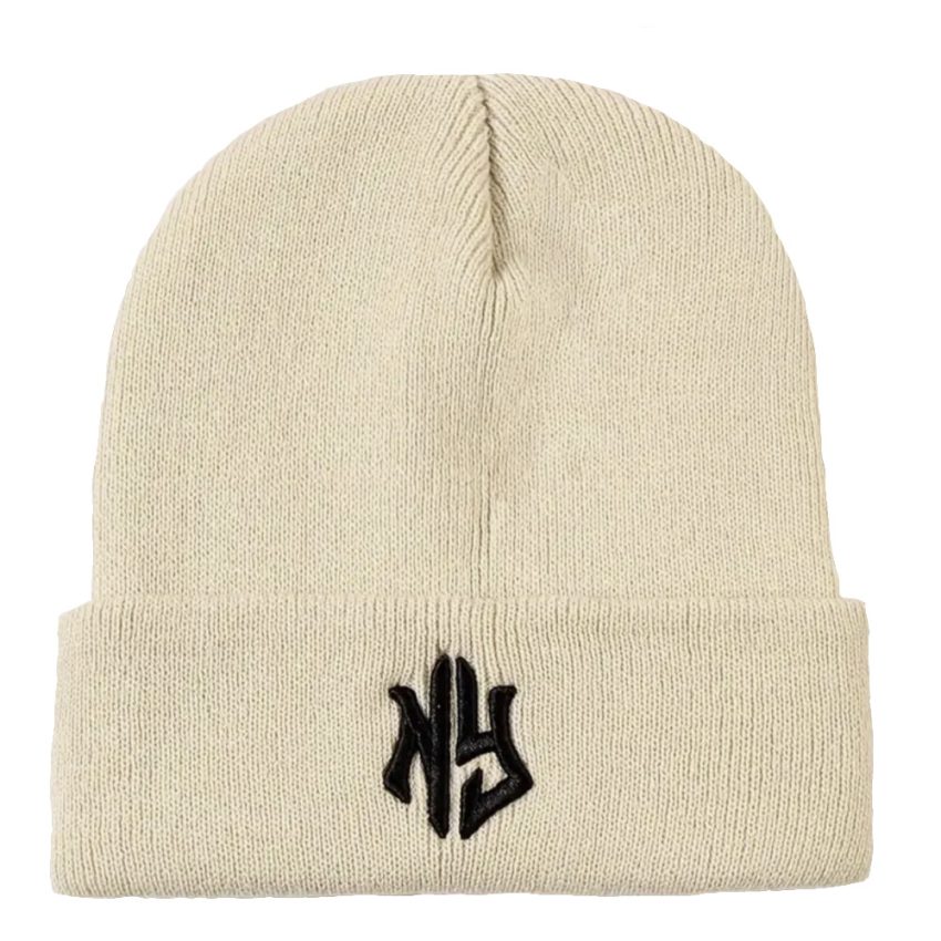 NY Stylish Embroidered Unisex Beige Beanie Hat