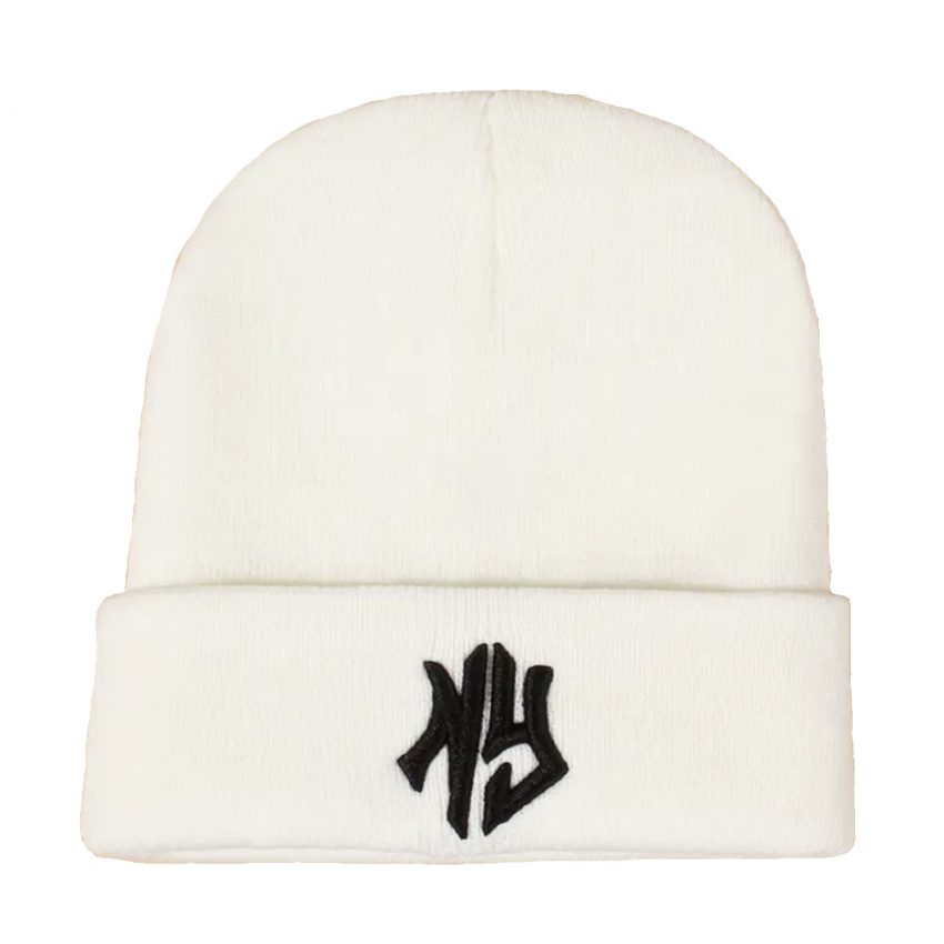 NY Stylish Embroidered Unisex White Beanie Hat