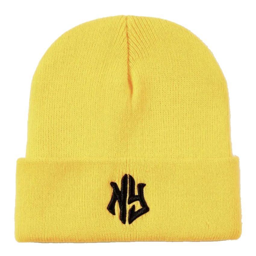 NY Stylish Embroidered Unisex Yellow Beanie Hat